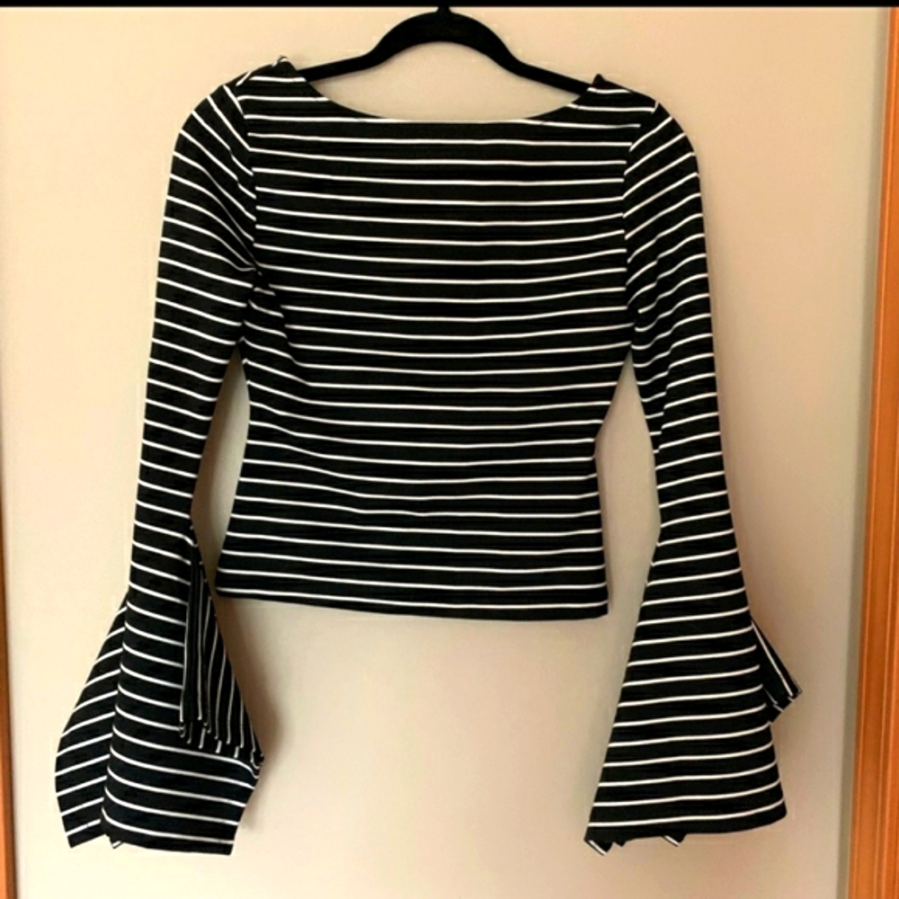 👀Torn by Ronny Kobo Striped Crop Shirt